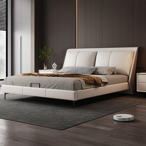 Bed-Modern Minimalist-Genuine Leather-Cream